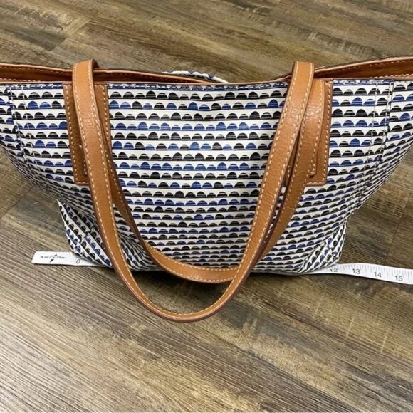 Fossil Stylish Blue and Brown Tote Bag 11x12” - Picture 2 of 13